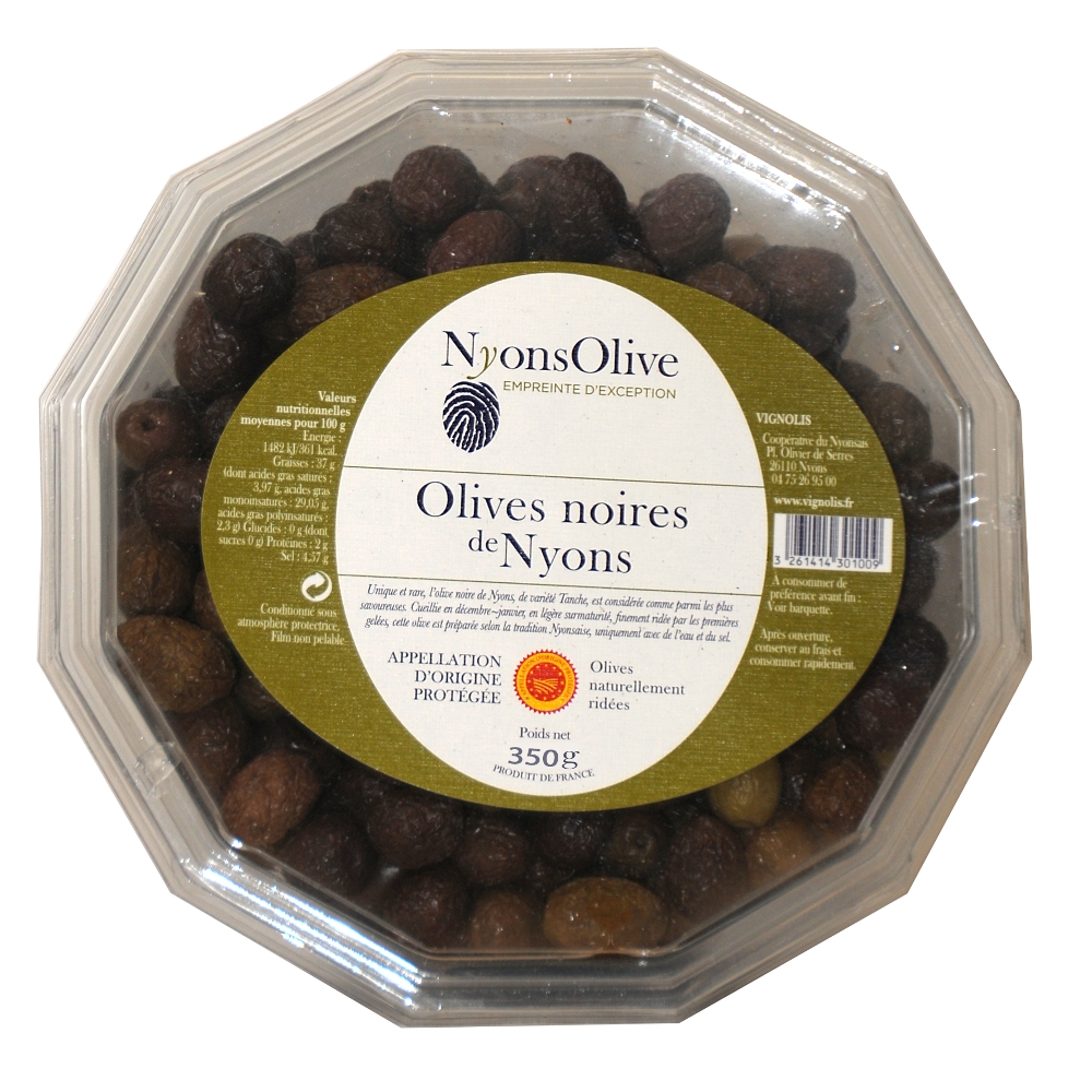 Schwarze Oliven aus Nyons im Körbchen, 350 g