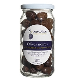 Schwarze Oliven aus Nyons mit Kräutern der Provence, 210 g