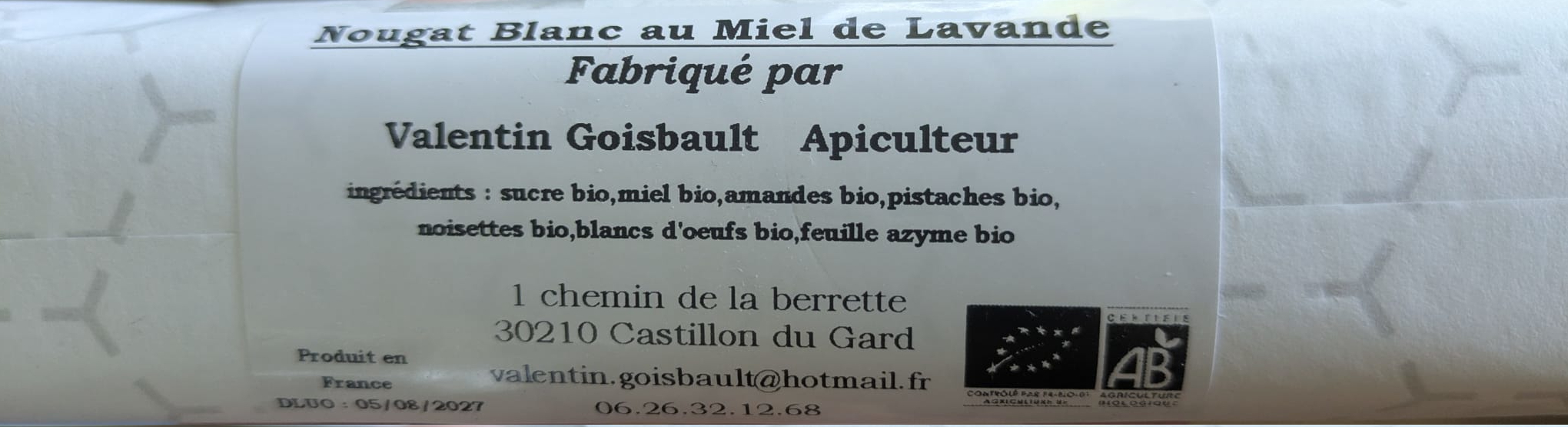 Weißer Bio-Nougat mit Bio-Lavendelhonig, 150 g